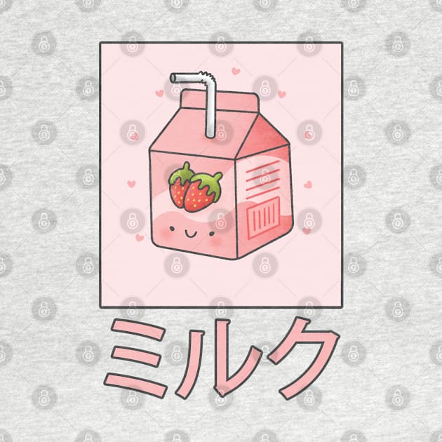 Cute Retro 90s Japanese Kawaii Strawberry Milk Shake Carton by Souben